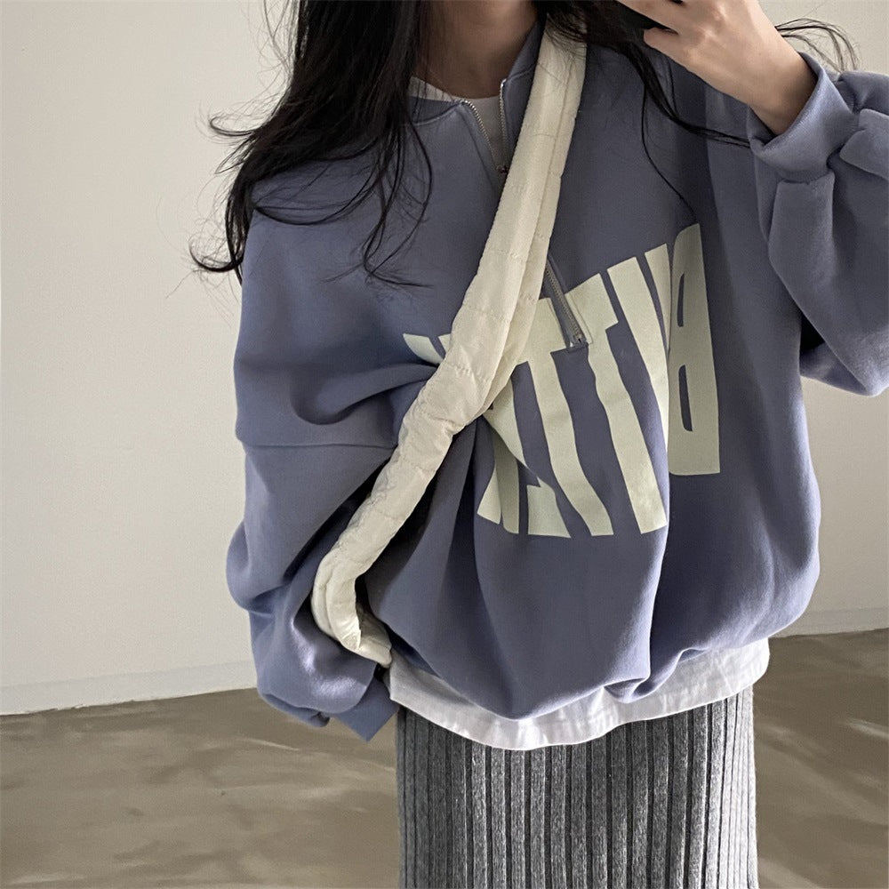 ZLLKL 2025 Wholesale baseball collar zipper sweater women's autumn women's clothing loose thickened thin Korean velvet large size spring and autumn