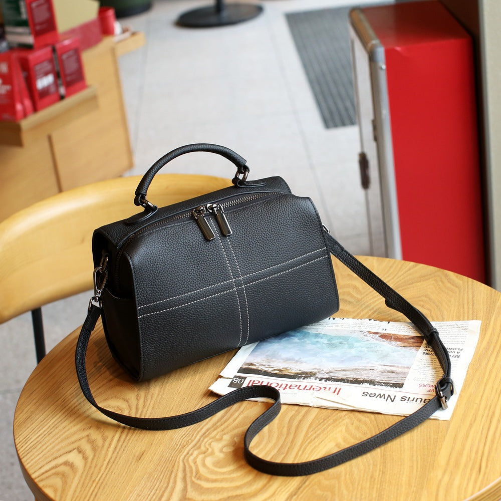 Boston bag genuine leather women's bag New new versatile handbag fashion first layer cowhide shoulder messenger bag 6621