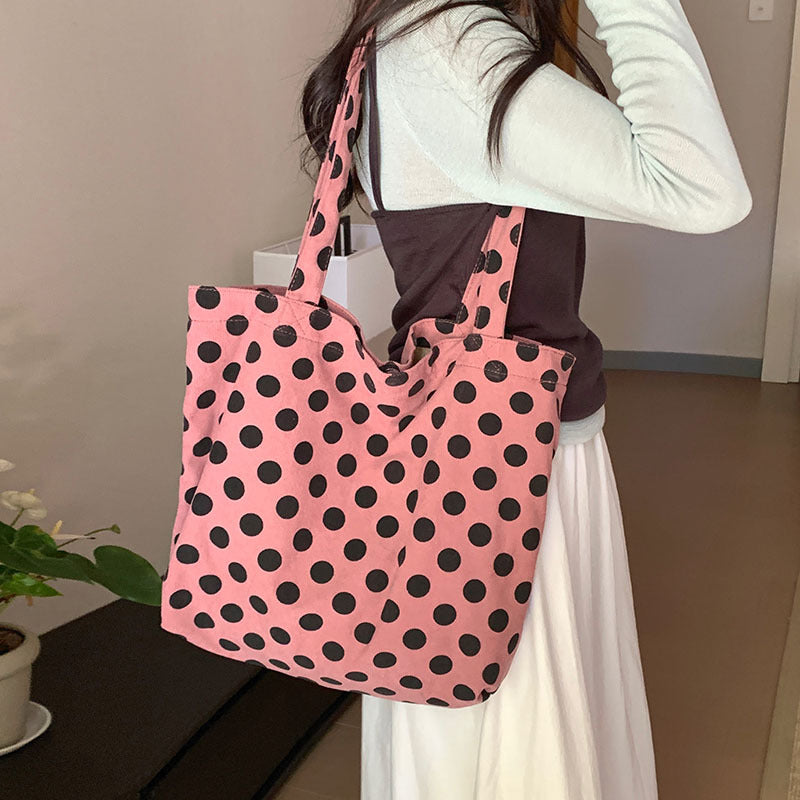 2025 ZLLKL Korean version of fashion polka dot printing tote bag popular new simple Popular style shoulder bag large capacity student make-up bag