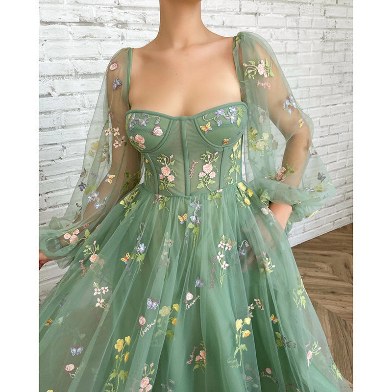 2025 EBAY Popular and Party Ball Evening Dress Lace Embroidery Medium and Long Dress Long Sleeve Evening Dress