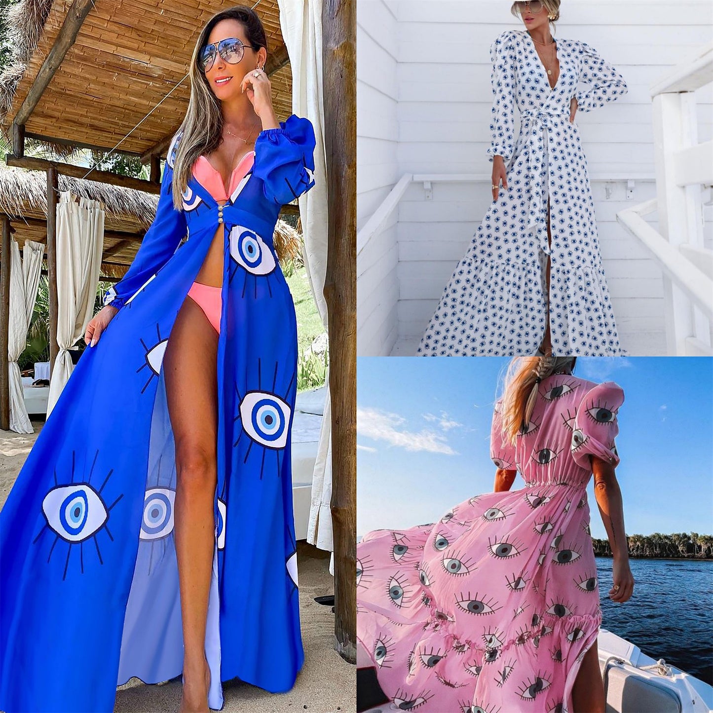 2025 new blouse spinning skirt devil blue eyes long version swimsuit yarn long sleeves Popular trade