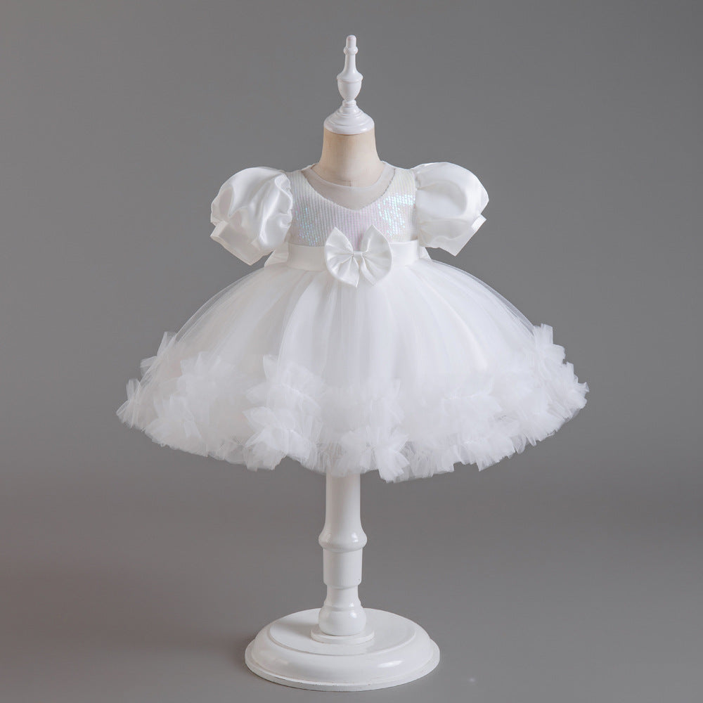 ZllKl Princess Dress Girl Tulle Tutu Flower Girl Wedding Dress Little Girl Catwalk Children Evening Dress Host Costume for Piano Performance