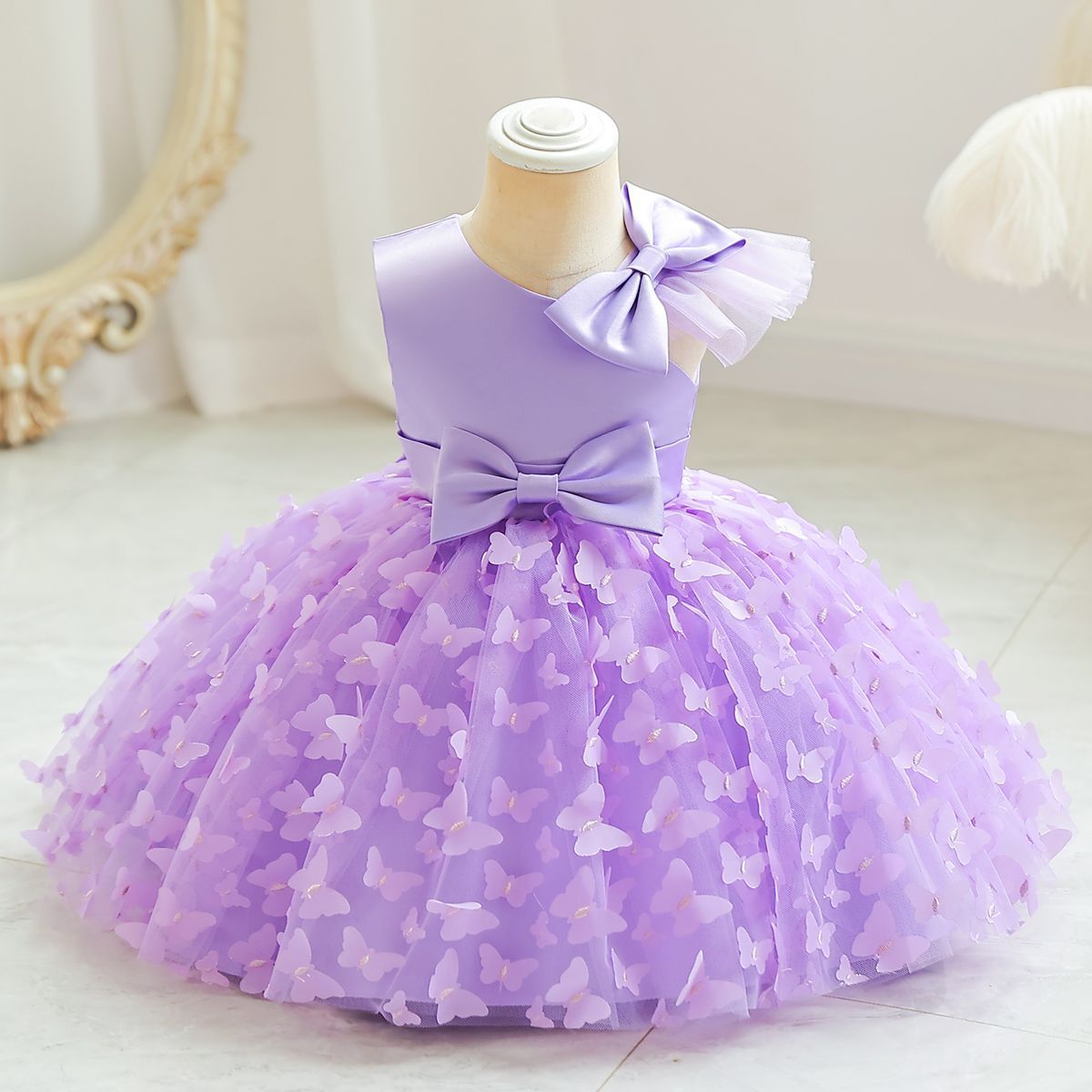 ZllKl Girls' New Princess Mesh Embroidered Children's Dress Children Puff Mesh Birthday Full-Year Formal Dress Wholesale