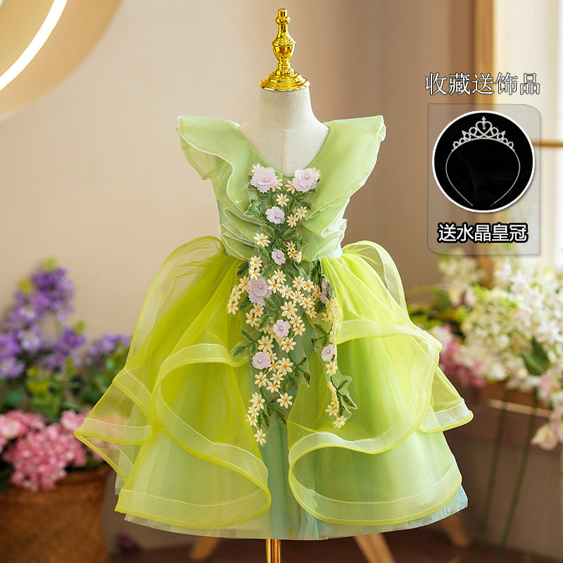 ZllKl Girl's Dress Princess Dress Pettiskirt Children's Catwalk Evening Dress Host Costume for Piano Performance Flower Girl Wedding Dress