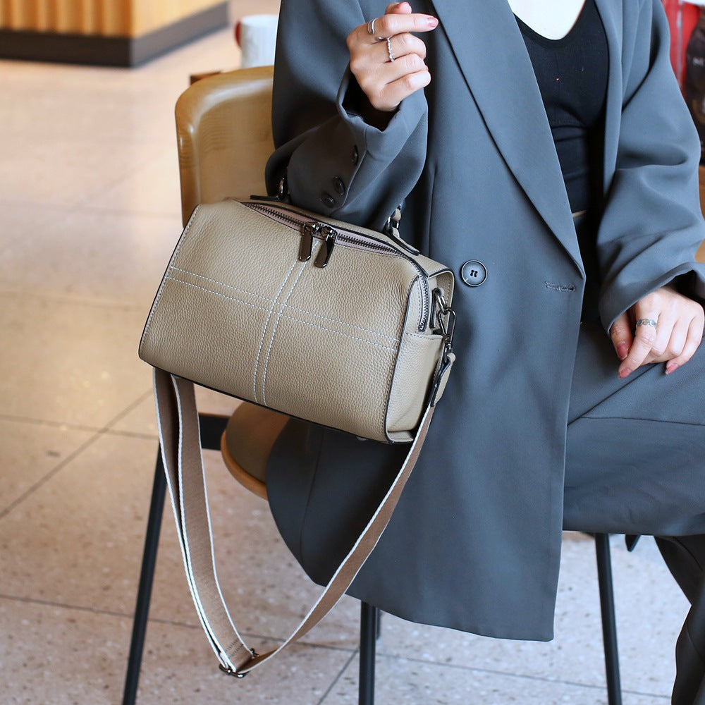 Boston bag genuine leather women's bag New new versatile handbag fashion first layer cowhide shoulder messenger bag 6621