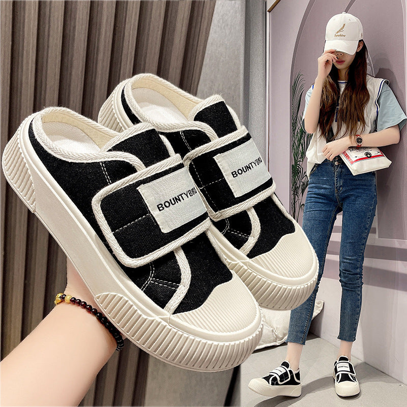 ZllKl Two-Way Ins Fashion Korean Style Magic Stick Canvas Shoes Female Spring and Autumn New Student Hight Increasing Board Shoes Street Shooting Fashion Style