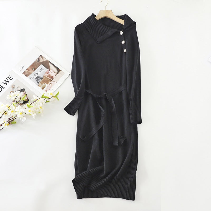 ZllKl Medium and long turtleneck sweater women's autumn and winter lazy style with coat knitted skirt knee temperament dress