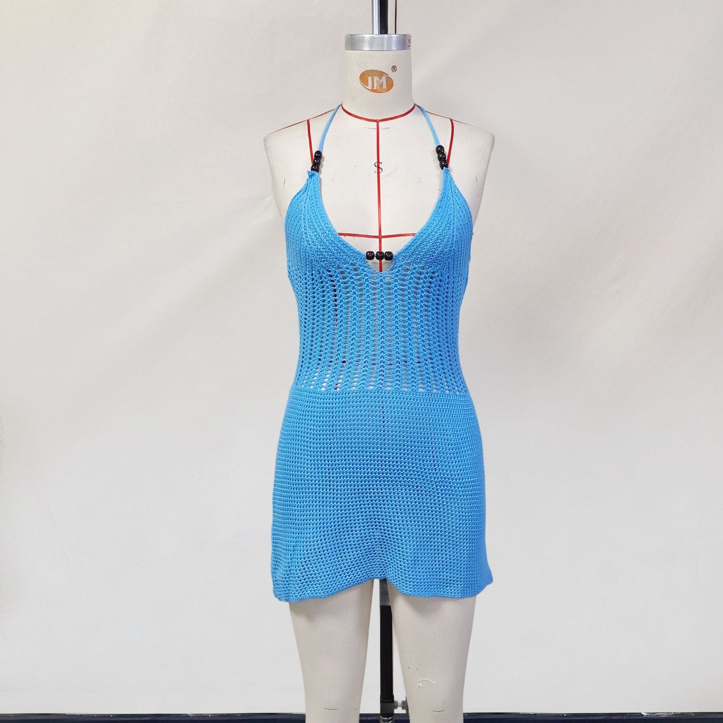 ZLLKL 2025 New products in !! spring women's clothing knitted hollow sexy V-neck neck halter strap beach skirt women
