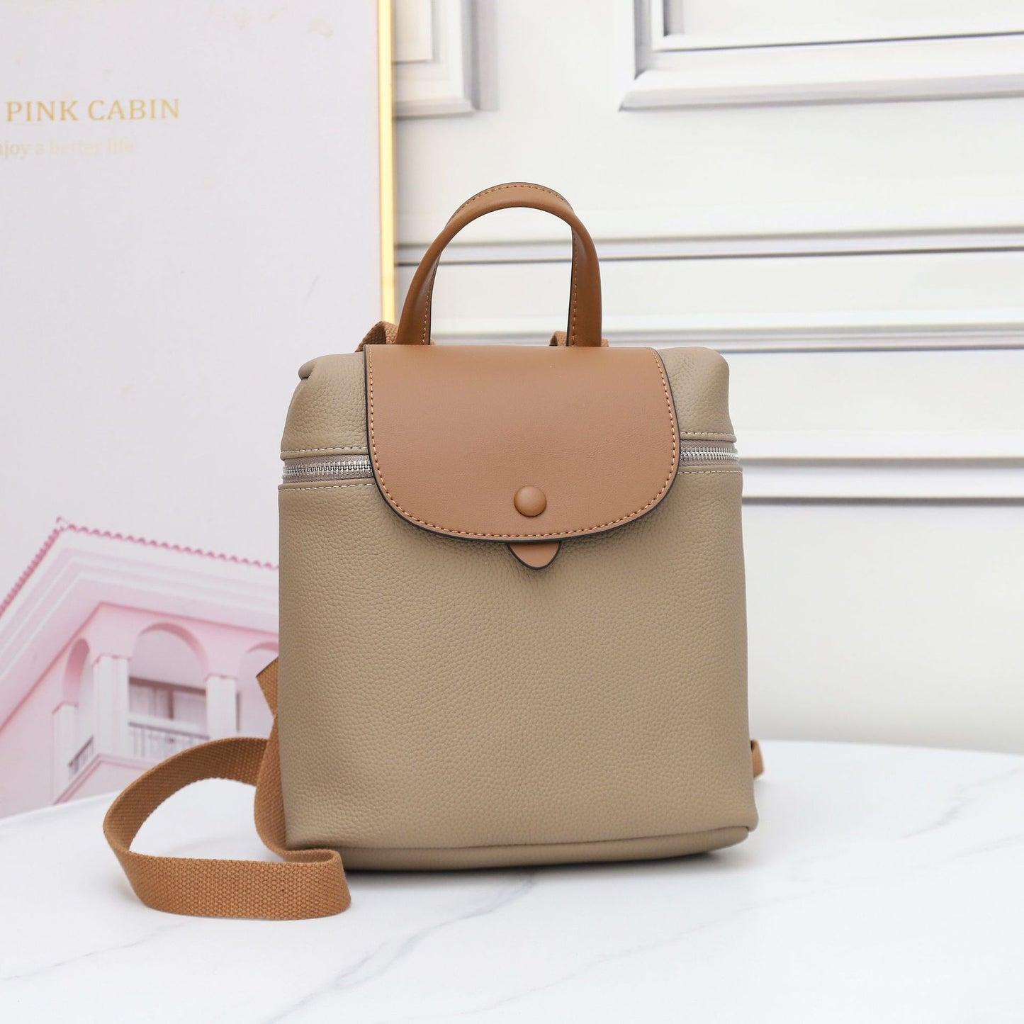 First layer cowhide togo leather backpack leather backpack contrasting colors new soft casual niche big-name women's bag 66034