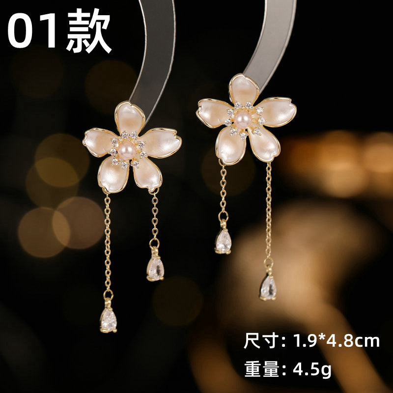 2025 S925 silver needle flower series earrings niche design earrings Korean version super fairy simple temperament camellia stud earrings