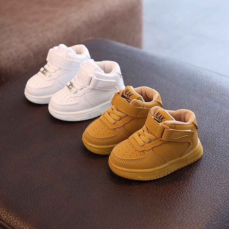 ZllKl Girls Boys Autumn New Board Shoes Soft Bottom White Shoes Breathable Mid-Top Velcro Casual Sneaker Tide