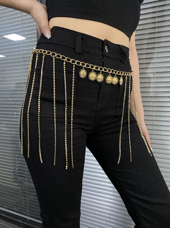 3550 2025 waistchain diamond metal chain diamond chain fringed chain sun pendant side pendulum personalized waist chain waist
