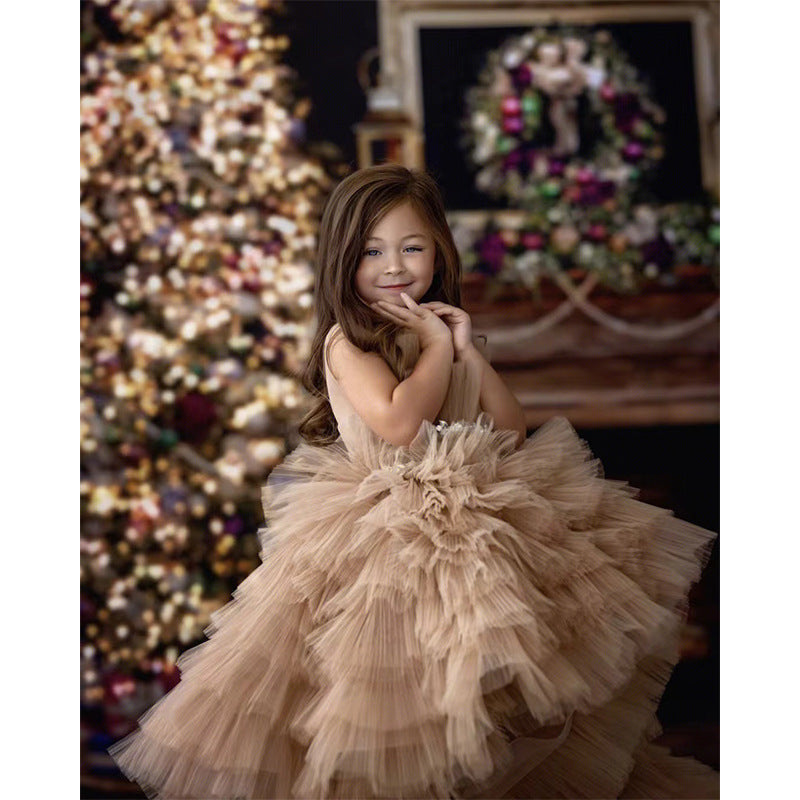 ZllKl Children's Dress Princess Dress Spring Girl Purple Costume for Piano Performance Host Temperament Catwalk Evening Dress
