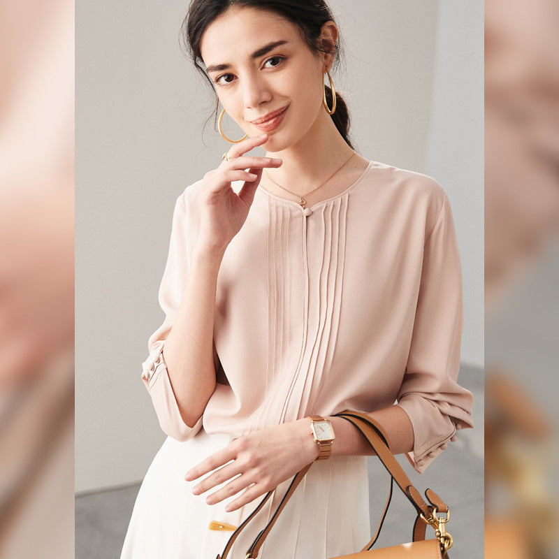 Silk shirt women's spring and summer new long-sleeved Hangzhou solid color OL wind heavy sand washed mulberry silk shirt