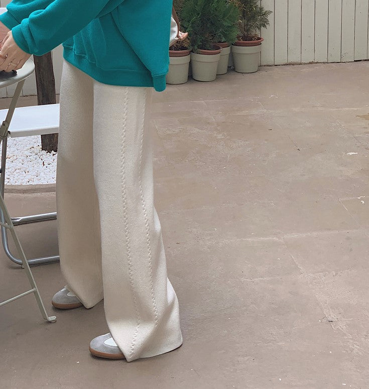 ZllKl Women's Twist-Covering Knitted Wide-Leg Pants Autumn and Winter High Waist Drooping Wool Mop Pants Lengthened Outer Wear Casual Straight Pants