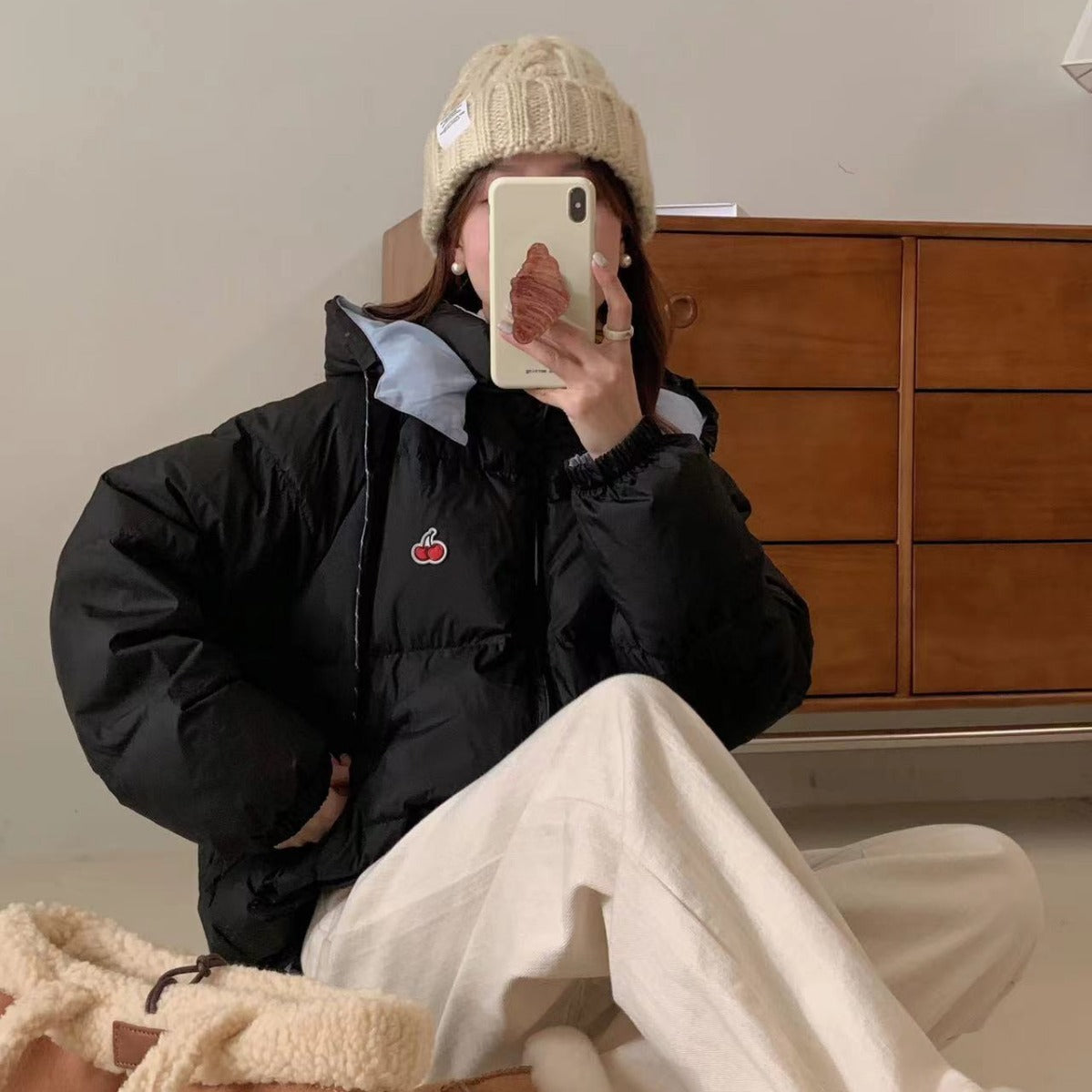 Korean trendy brand KIRSH cherry double-sided down jacket women's winter 2023 new short thickened small coat