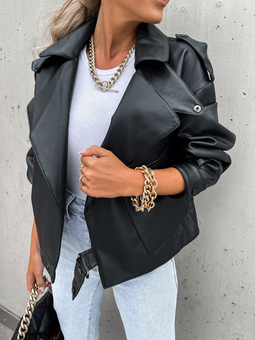 Cross-border New Europe and the United States wish foreign trade women's clothing new autumn and winter PU leather top jacket loose