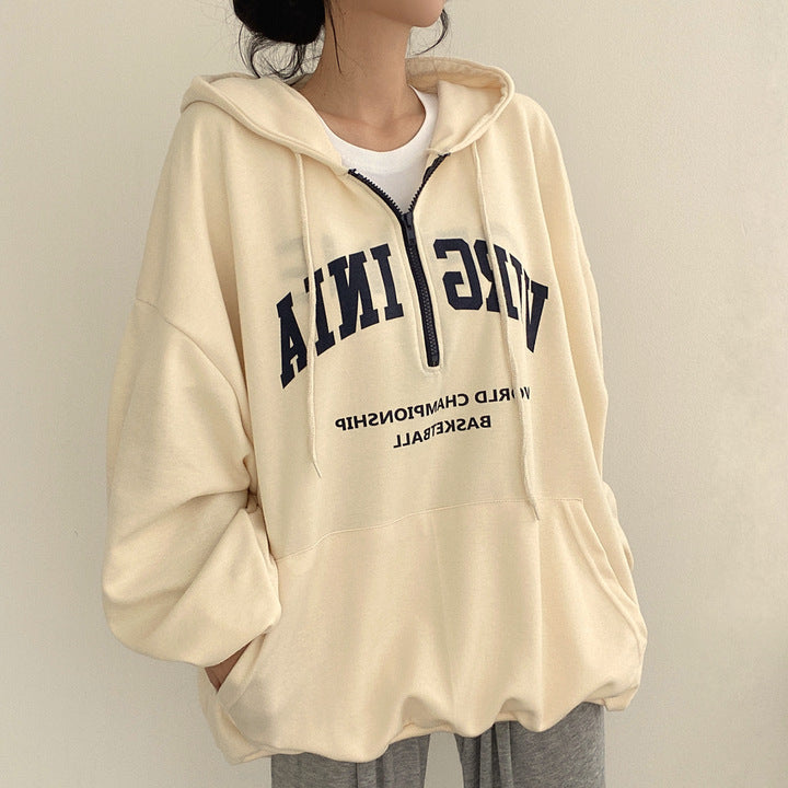 ZLLKL 2025 Cotton zipper hooded sweater women's loose Korean versatile spring and autumn winter new thin velvet thickened 3 colors