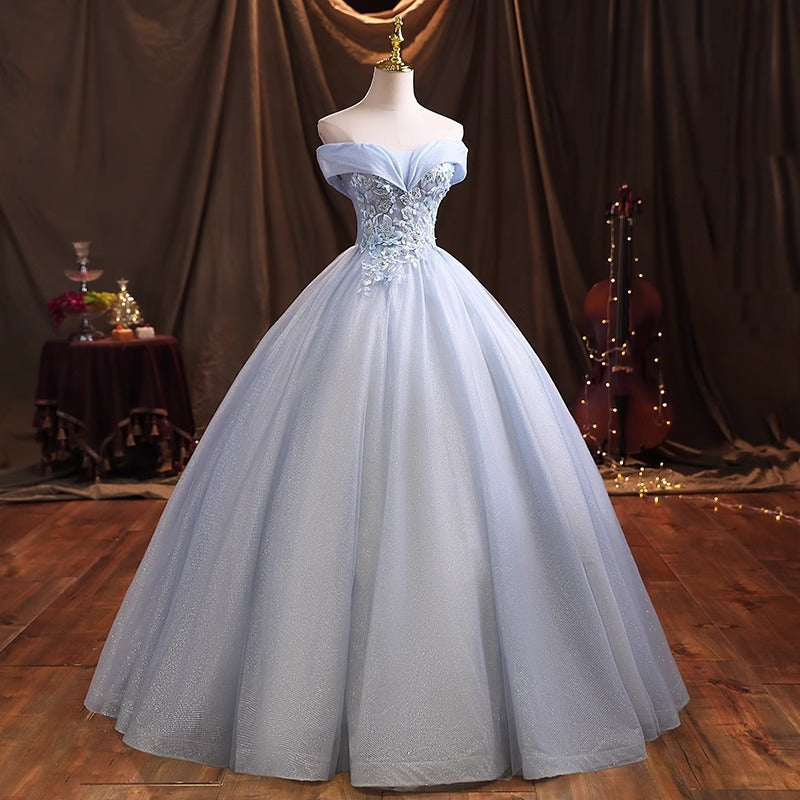 2025 evening dresses new one-word shoulder annual meeting trend vocal art test temperament fluffy gauze skirt dress