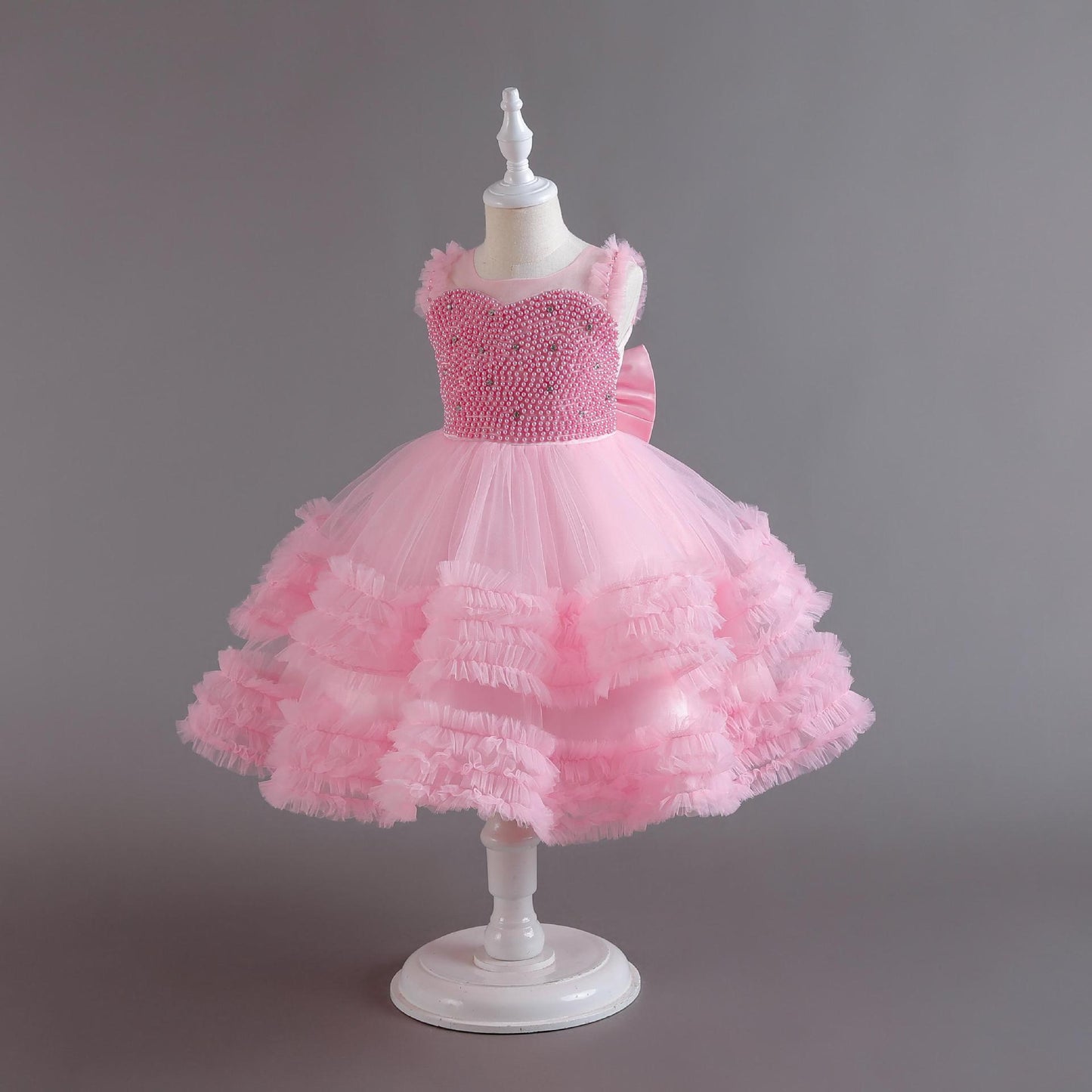 ZllKl High-End Girls Evening Dress Summer Performance Host Dress Flower Girl Dress Children Princess Dress One Year Old Celebration Dress