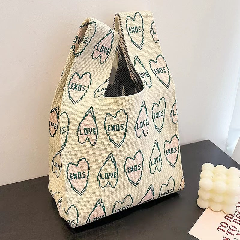 ZllKl Knitted Bag with Hand Gift Bag Handbag Rabbit Hand Bag Ins Large Capacity Gift Bag Small Handbag Wrist