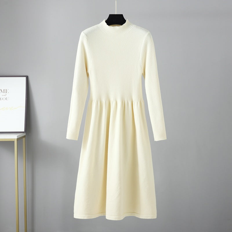 ZllKl Semi-turtleneck knitted dress New autumn and winter new long-sleeved waist bottom slim black sweater skirt women