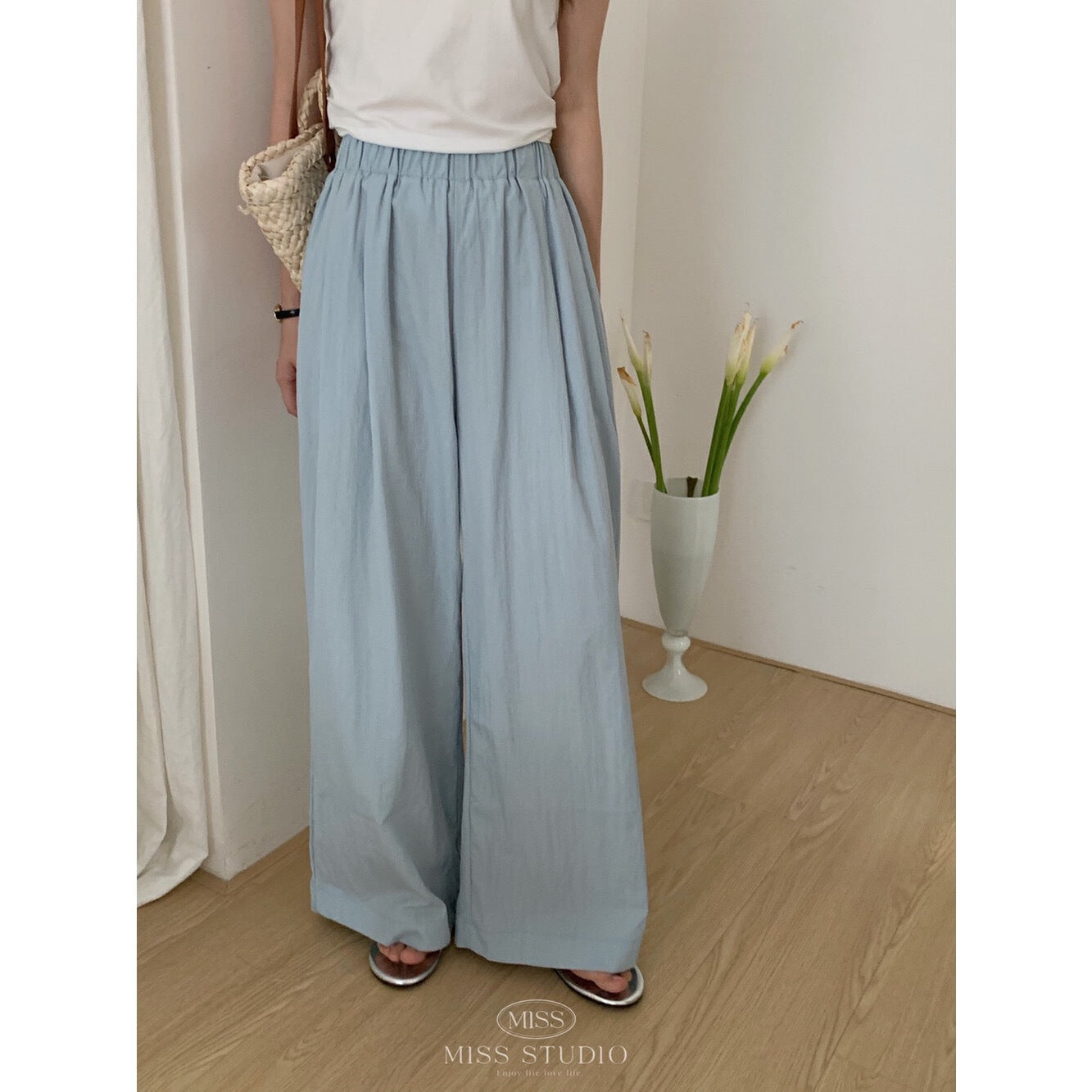 ZllKl Miss Studio Summer Korean Style Casual Elastic Waist Ruffle Comfortable Casual Pants Women's Wear W3337