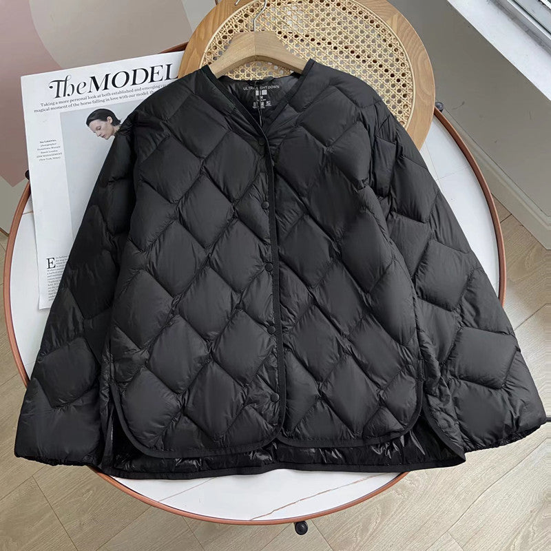 Autumn and winter new women's clothing light down jacket casual jacket corrugated inside stacked inside shirt 450453