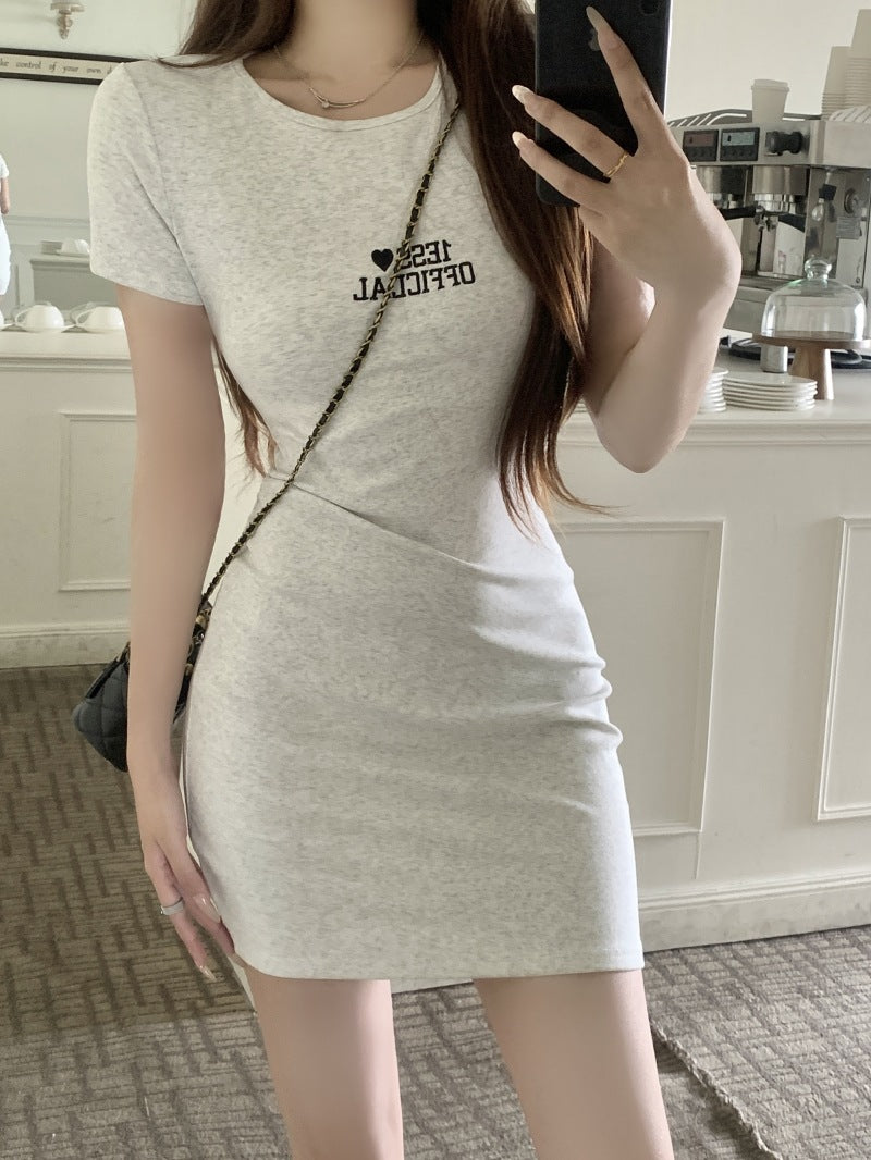 Hot Girl Pure Desire Style Embroidered Letters Dress Women's 2025 Summer Slim Fit Slimming Sheath A- line Midi Dress