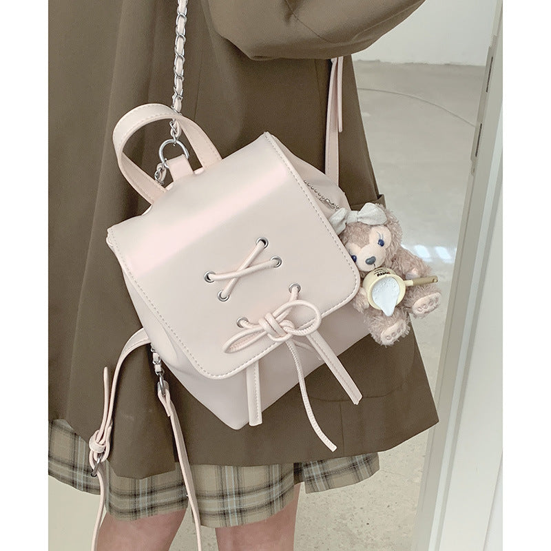 ZLLKL 2025 Ballet style bow backpack women's summer trendy Korean backpack cute portable shoulder bag schoolbag