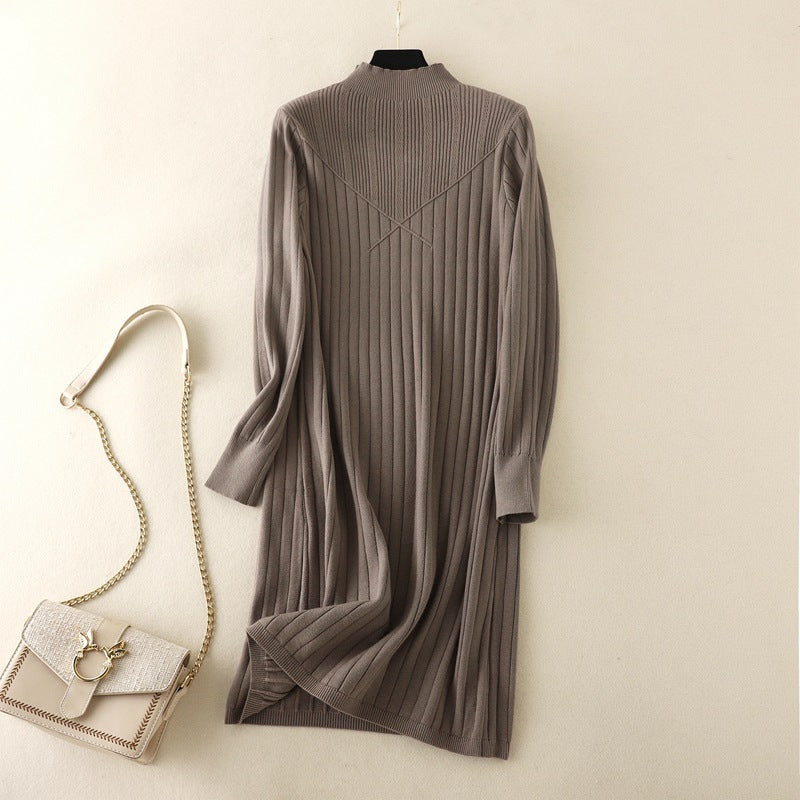 ZllKl New autumn and winter new slim-fitting and thin base medium and long semi-turtleneck sweater skirt with knitted dress inside