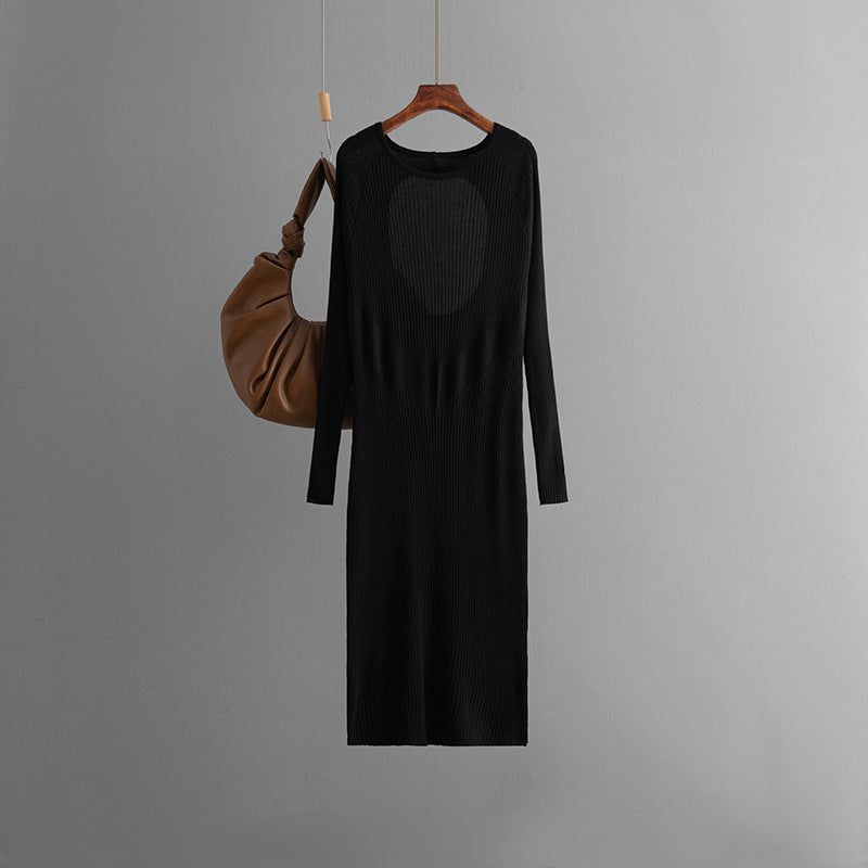 ZllKl 2025 knitted dresses, autumn inner fit, slim and thin back, hollow trousers, sweater, bottoming skirt