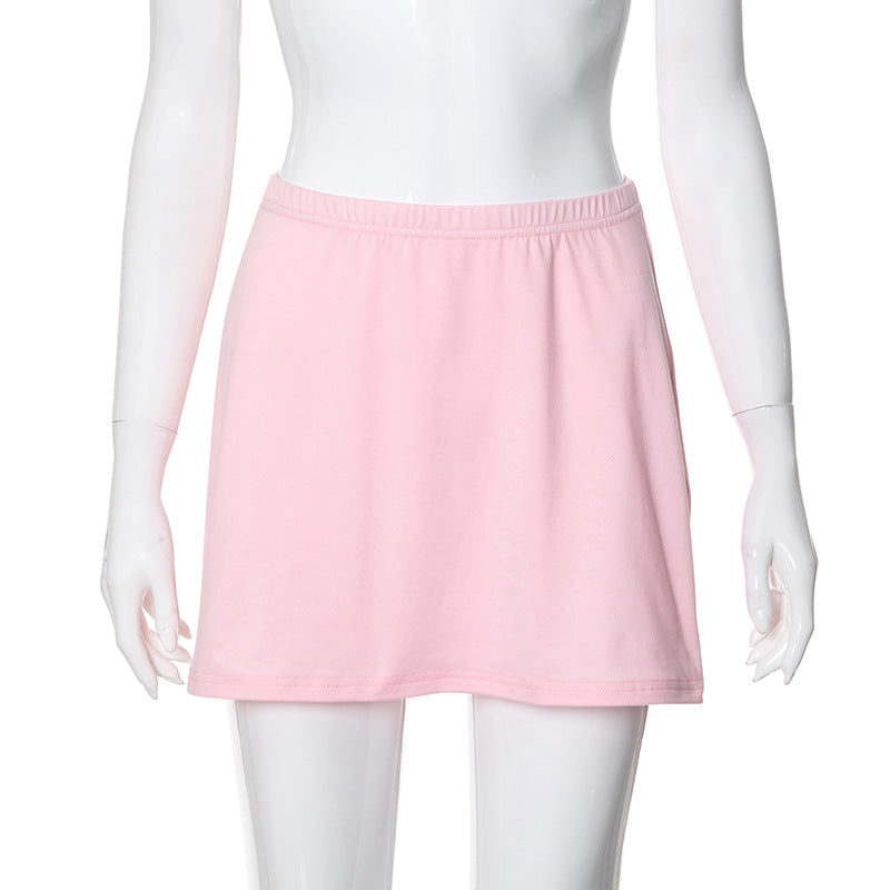 2025 M23SK772 women's clothing summer new solid color casual navel elastic belt loose sports short skirt