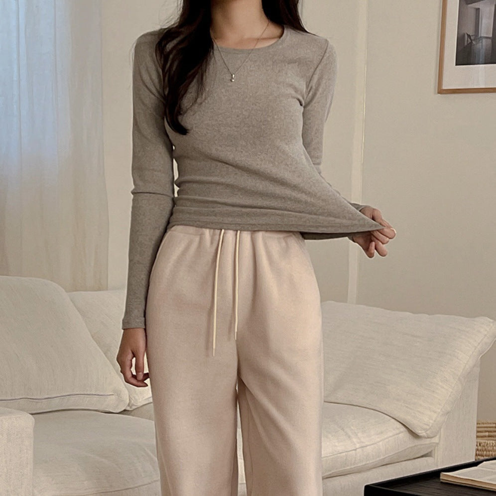 ZLLKL Manufacturer's white Korean version, solid color velvet top, warm bottoming shirt for 2025 trade in season, women's autumn and winter with long sleeves