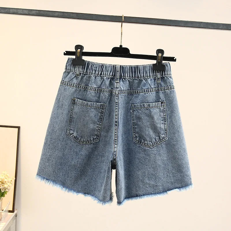 Plus Size Women Denim Shorts Summer Fashion Straight Jeans Loose Hot Pants Oversized Curve Clothes J4-1048