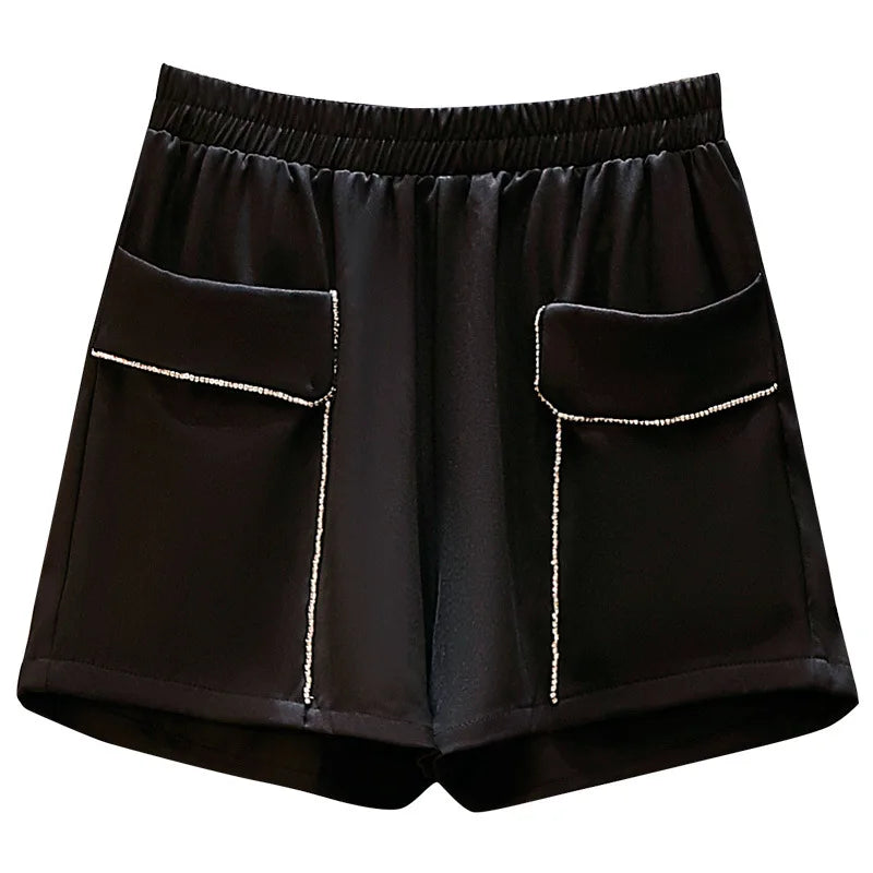 New 2022 Ladies Summer Plus Size Shorts Women Large Size Loose Wide Leg Pocket Black Shorts 3XL 4XL 5XL 6XL 7XL