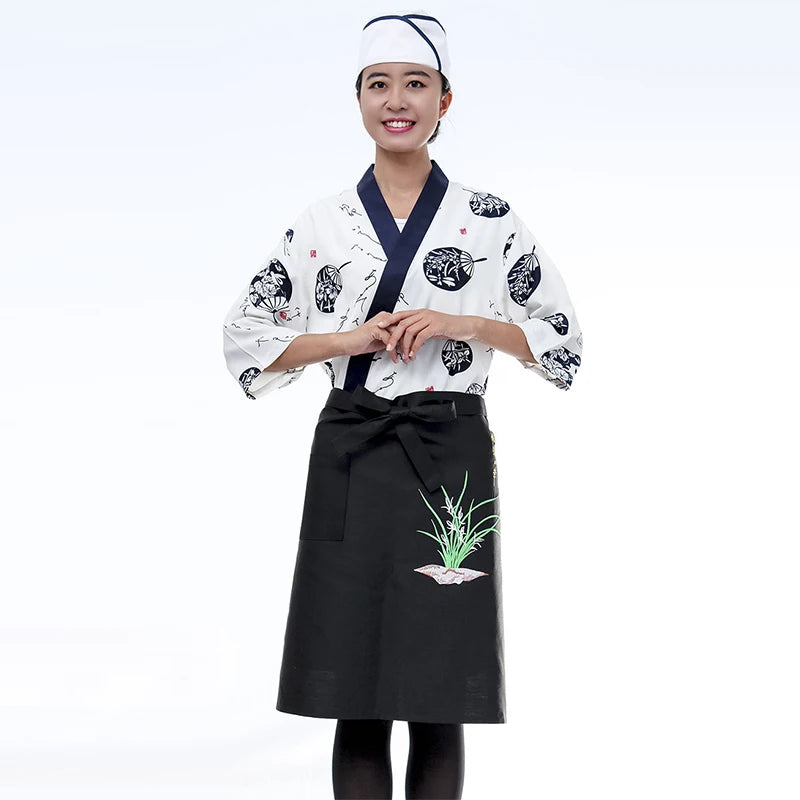 New Japanese Cuisine Sushi Chef Uniform Kimono Izakaya Restaurant Teahouse Waiter Printing Mid-sleeve Overalls For Men And Women