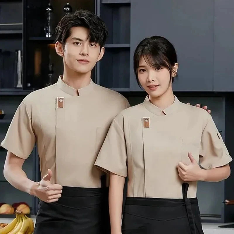 Unisex Chef Coat Uniform Restaurant Jacket Short Sleeve Chef Coat Men Women Kitchen Wear Waiter Waitress Uniform Bakery Coat