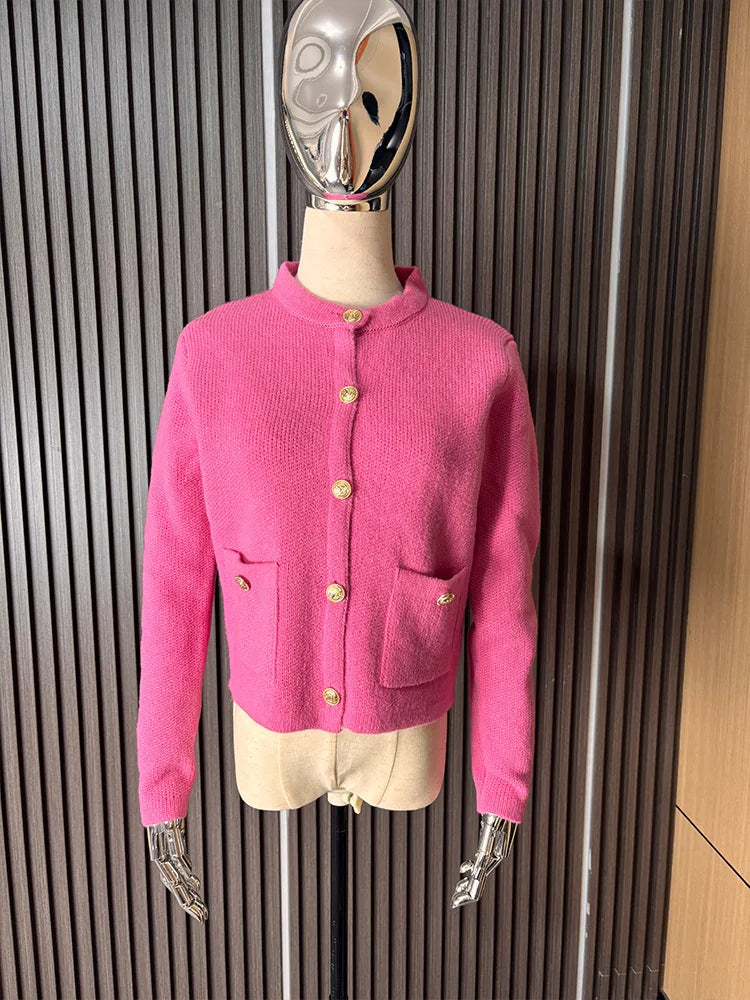 TRAF-2024 Women's Multicolor Round Neck Long Sleeve Slim Fit Button Decorated Knitted Cardigan Jacket. summer. new style.
