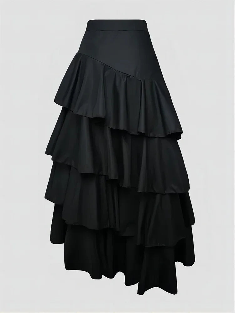 Women's High Waist Layered Ruffle Maxi Cake Skirt Elegant Party Wedding Guest Y2K Solid Vintage Black Solid A Line Skirts