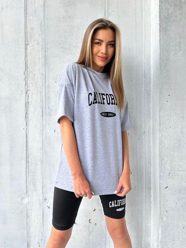 Blessyuki Fashion Simple Letter Print Cotton T-shirts Women Casual Cotton Plus Size Streetwear Tees Femael Basic Hip Hop Tops