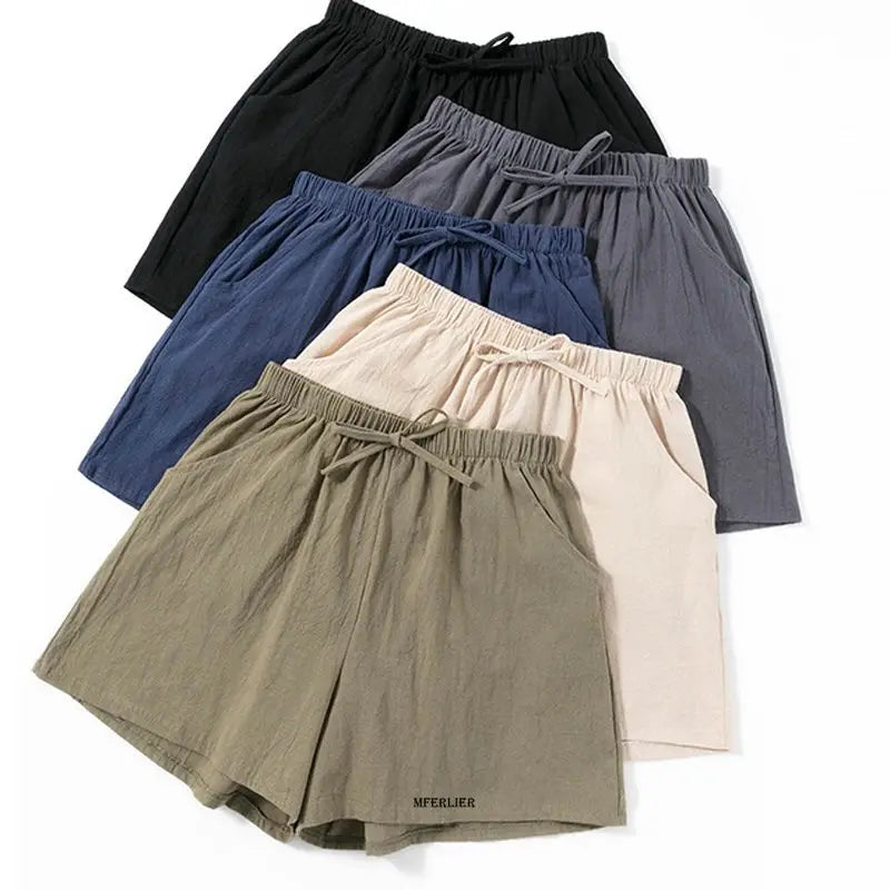 Plus Size 6XL 150KG Casual Summer Shorts Cotton Linen Women Beach Shorts Vintage High Waist Shorts Street Wear