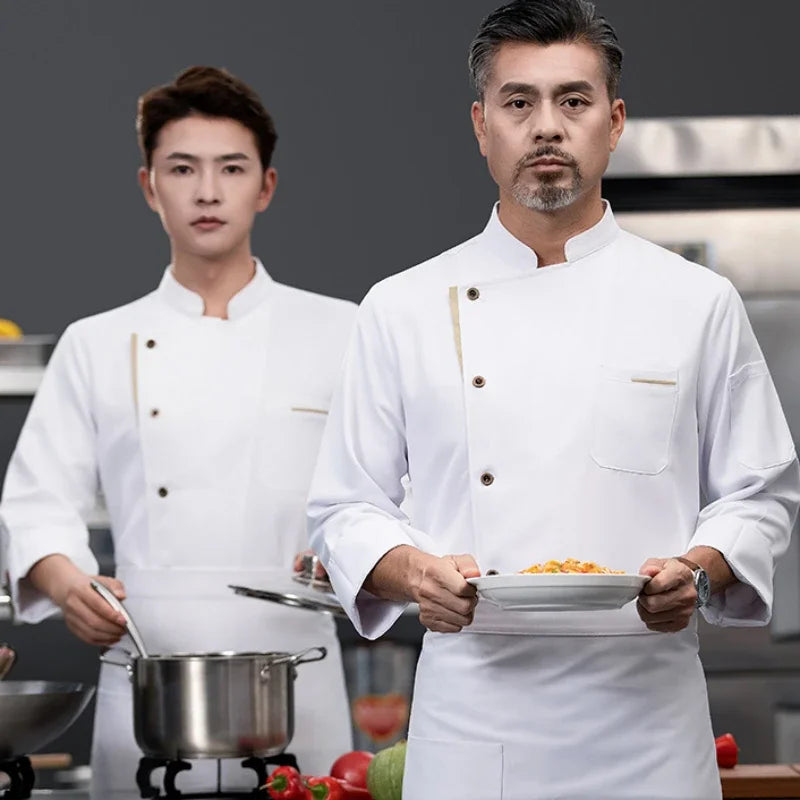 Chef Jacket Long Sleeve Men Women Restaurant Kitchen Cook Coat Waiter Uniform