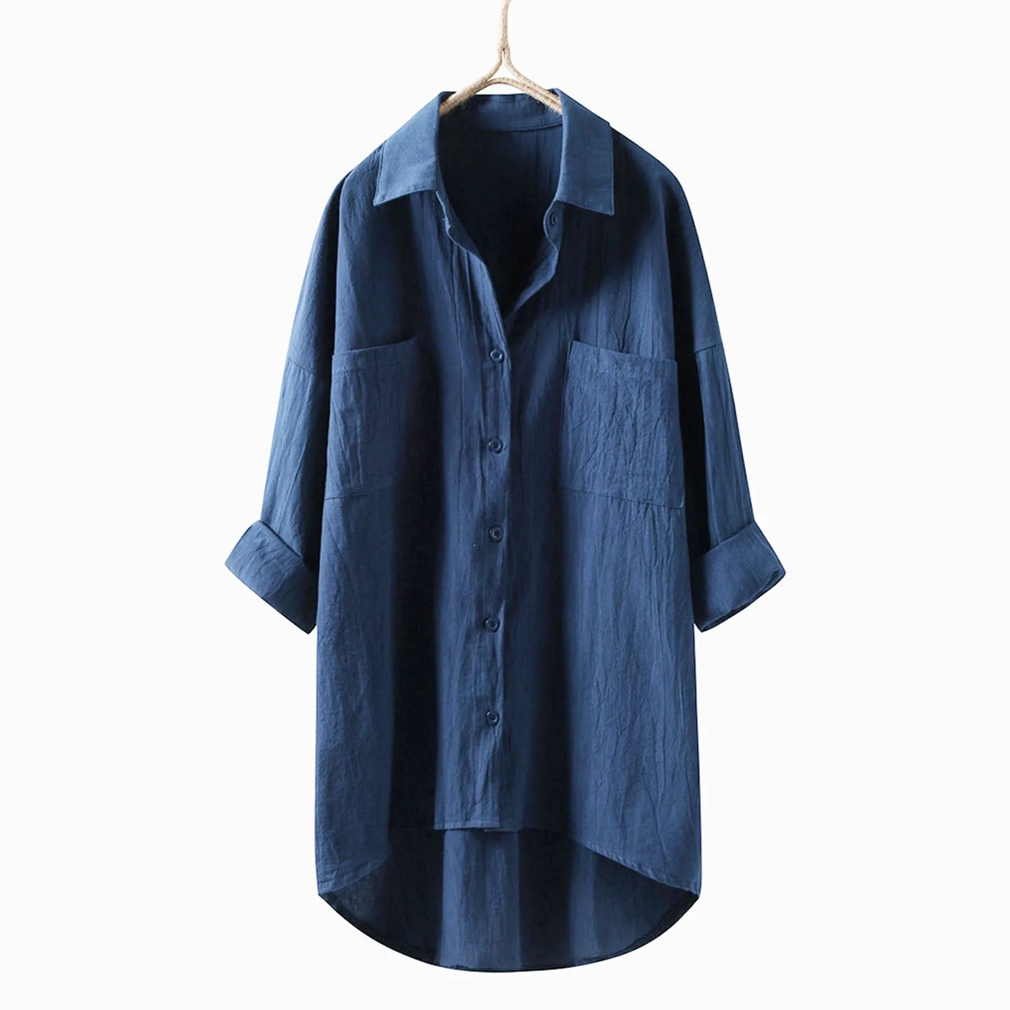 White Shirt Women Casual Cotton Linen Shirts Blouse Loose Dress Lapel Neck Button Long Sleeve Cardigan Beachwear Clothes Blusas