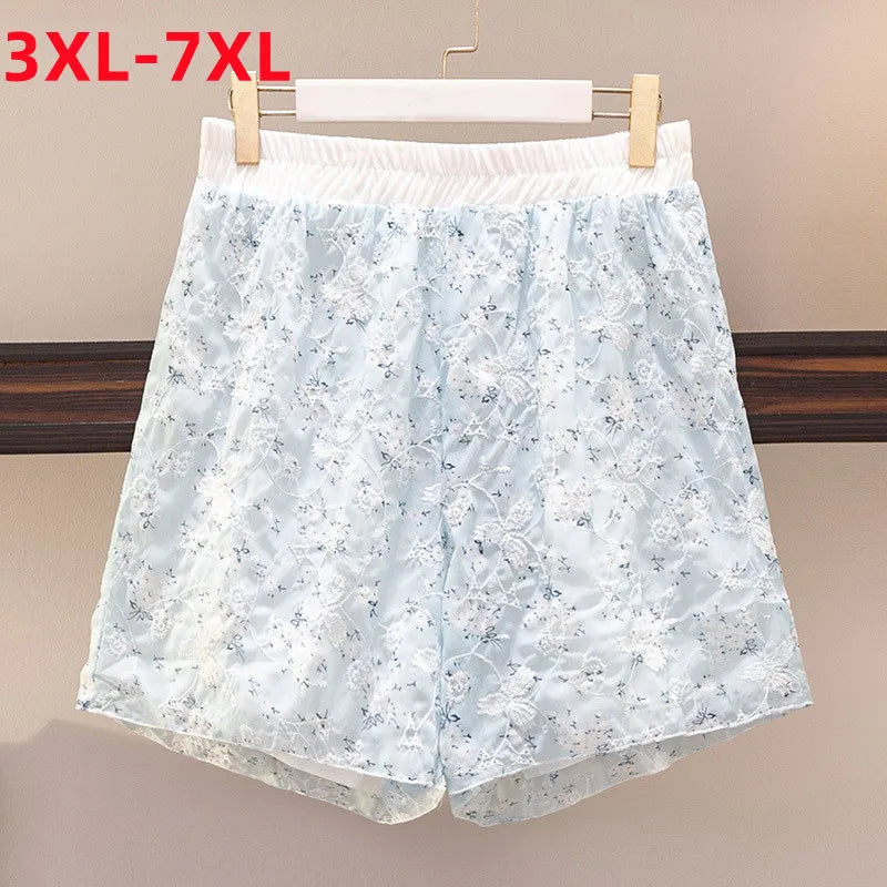 New 2022 Ladies Plus Size Basic Shorts For Women Large Size Floral Embroidery Lace Shorts 3XL 4XL 5XL 6XL 7XL