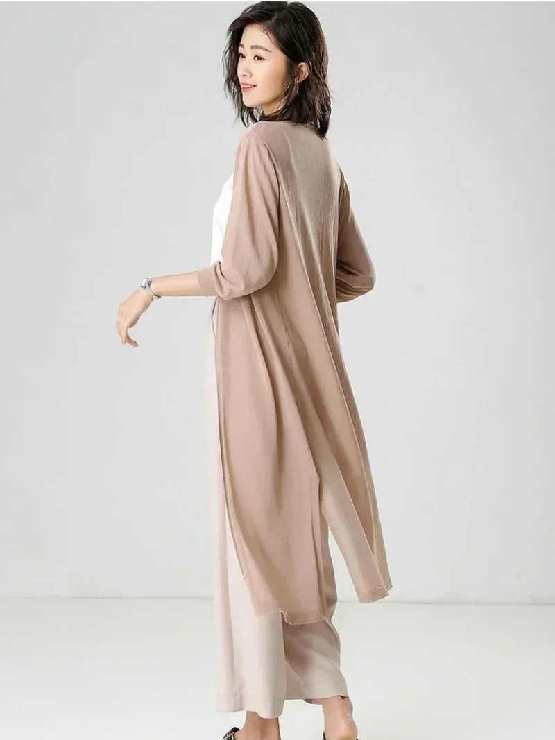 Thin Long Cardigan Female Spring Summer Sun Protection Clothing Women Knitted Sweater Women Coat Jacket Ladies Shawl Outerwear
