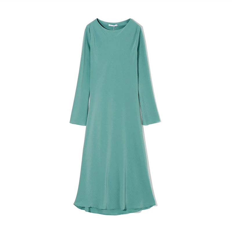 WOTWOY 2024 Spring Elegant Satin Dress Women Casual Solid Long Sleeve Dresses Women Loose-Fitting Party Vestidos Femme Traf Robe