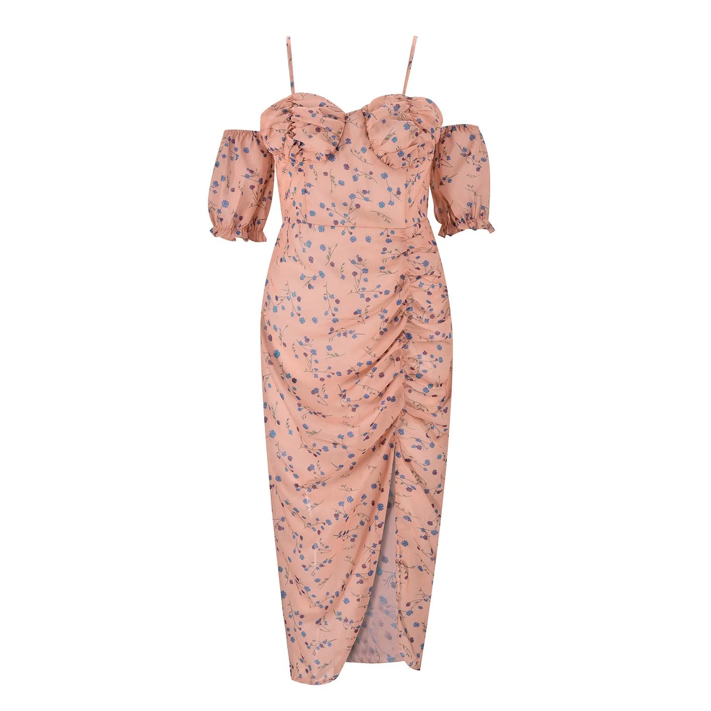 Women's Printing Dresses Summer Short Sleeve Irregular Hem Dresses High Slit Wrap Chest Strap Dress For Women Party Vestidos