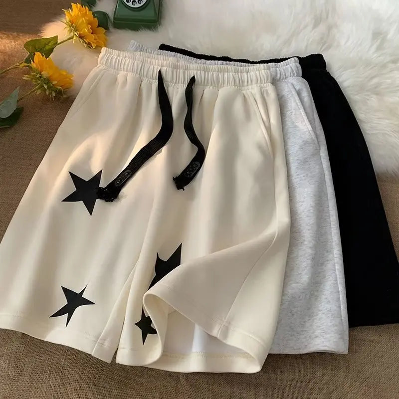 Shorts Star Print Cotton Joggers For Women Summer Shorts High Waist Wide Leg Sweatpants Harajuku y2k Sport Running Loose Shorts
