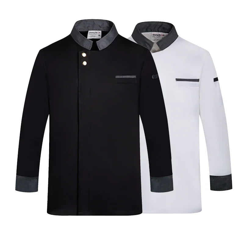 Long Sleeve Chef's Costume Hotel Kitchen Cook Jacket Restaurant Men's Cooking Uniform Bakery White Shirt Bar Waiter Workwear